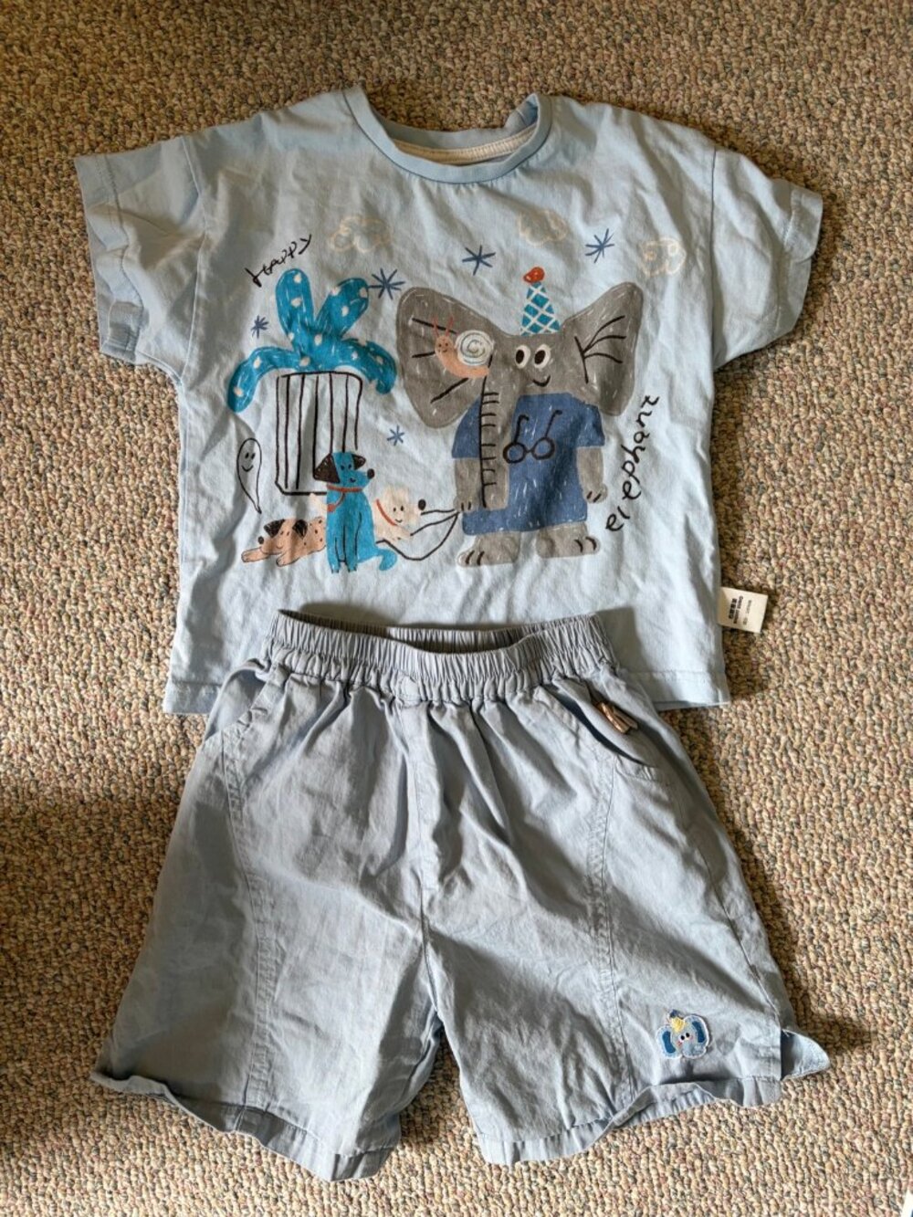 Kids light blue elephant 2-piece set tee shorts 4T